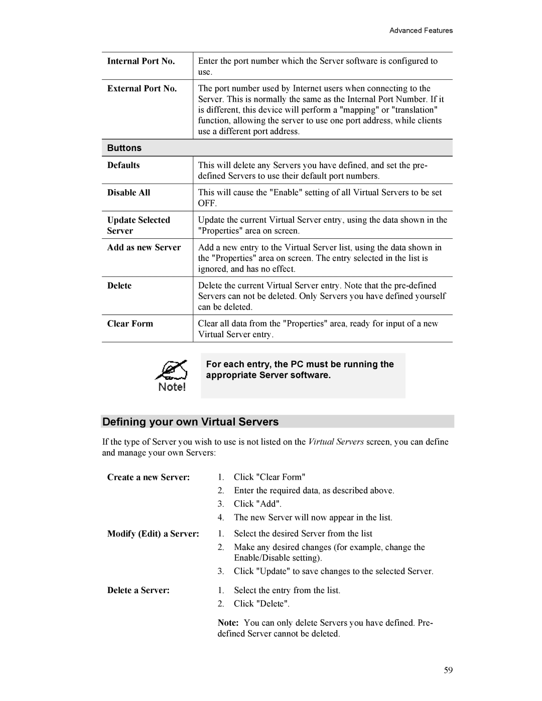 Hawking Technology HWR54G manual Defining your own Virtual Servers, Appropriate Server software 