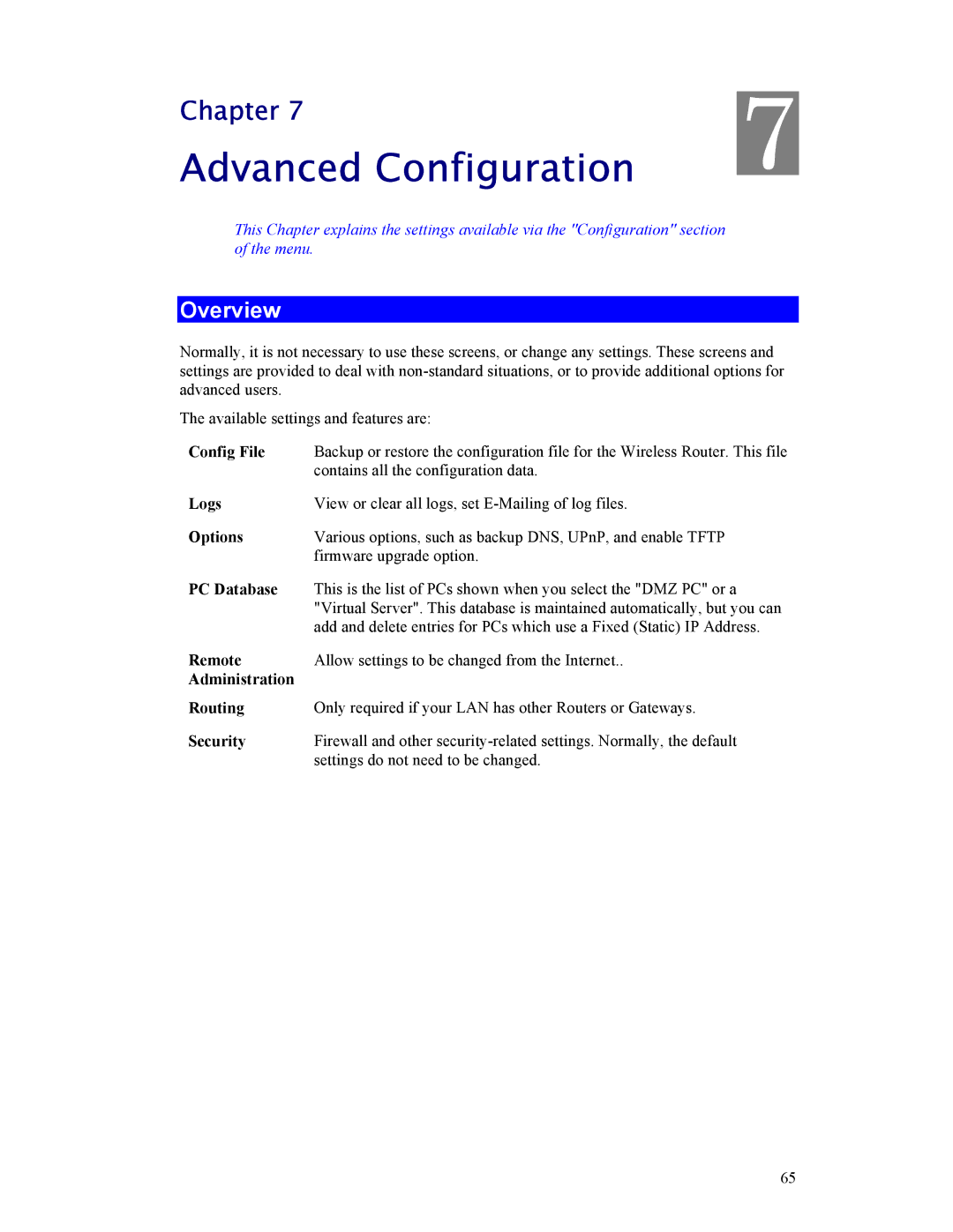 Hawking Technology HWR54G manual Advanced Configuration 