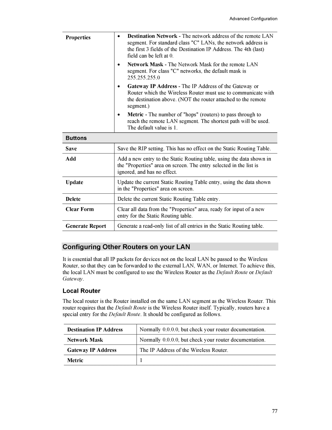 Hawking Technology HWR54G manual Configuring Other Routers on your LAN, Local Router 