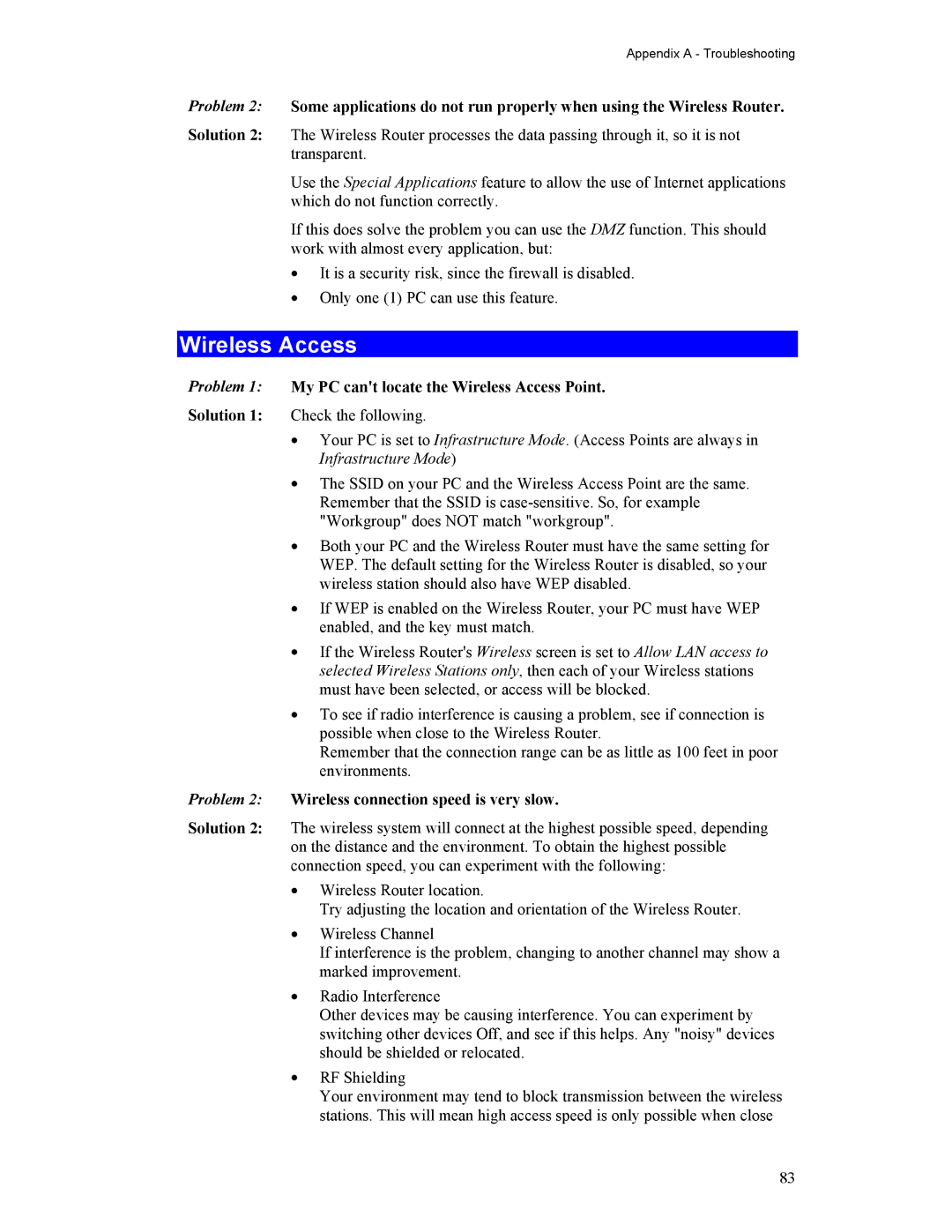 Hawking Technology HWR54G manual Problem 1 My PC cant locate the Wireless Access Point 