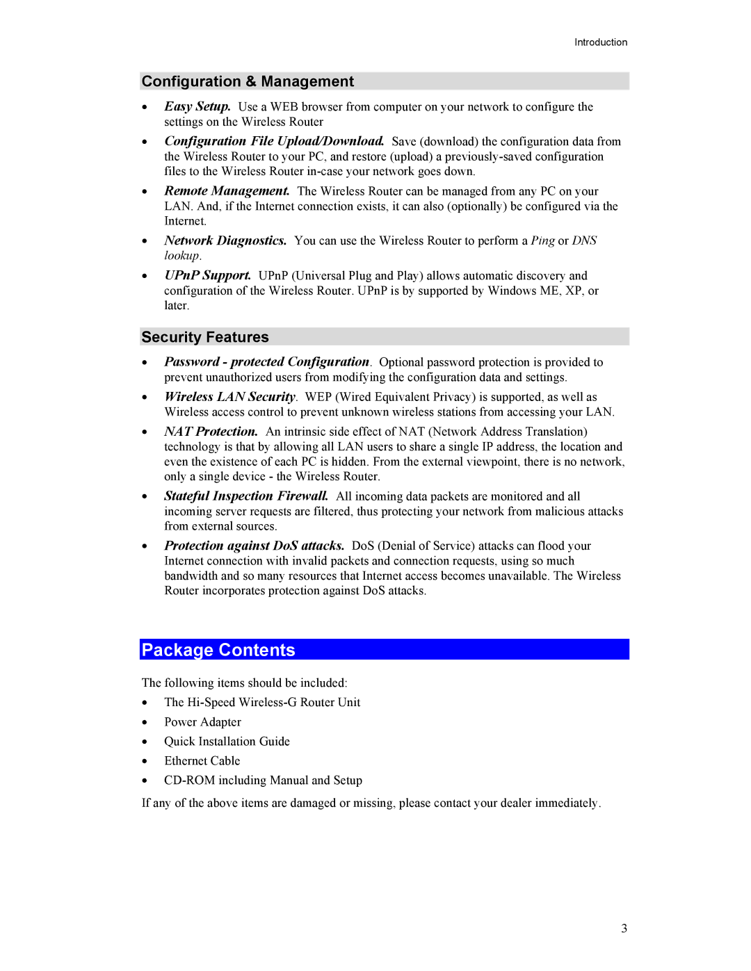 Hawking Technology HWR54G manual Package Contents 