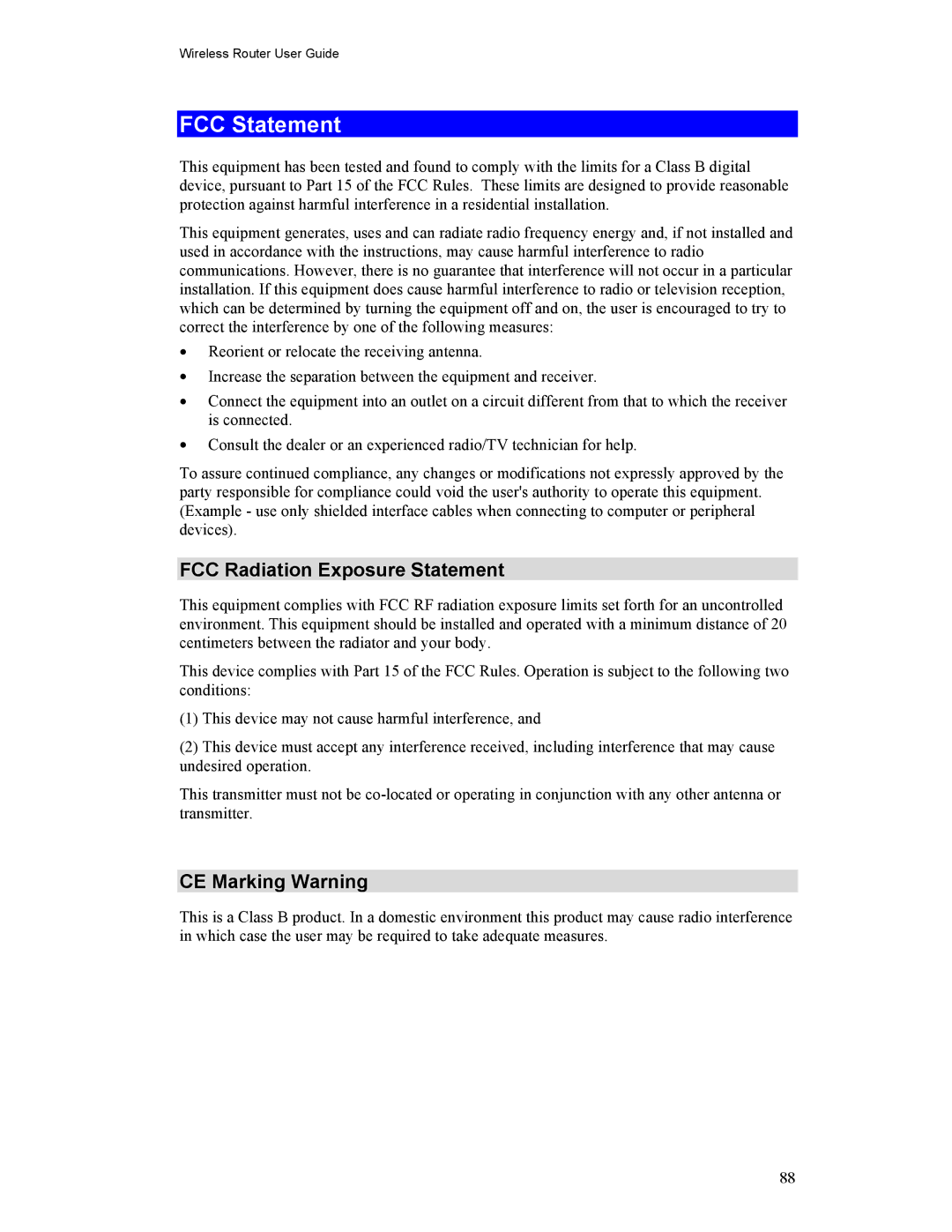 Hawking Technology HWR54G manual FCC Statement, FCC Radiation Exposure Statement, CE Marking Warning 