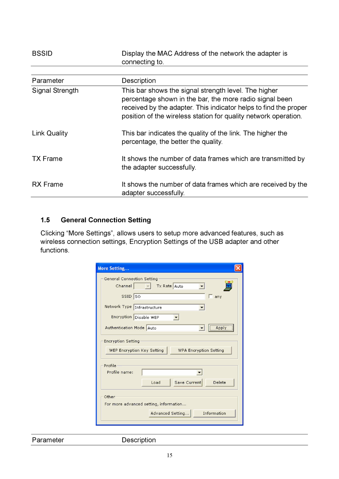 Hawking Technology HWU54D manual Bssid, General Connection Setting 