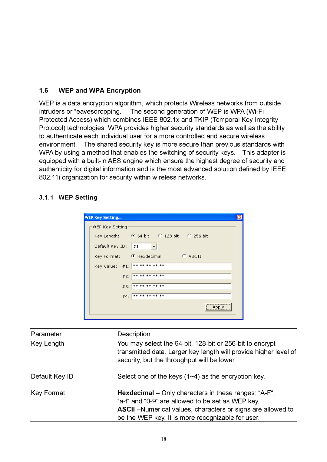 Hawking Technology HWU54D manual WEP and WPA Encryption 