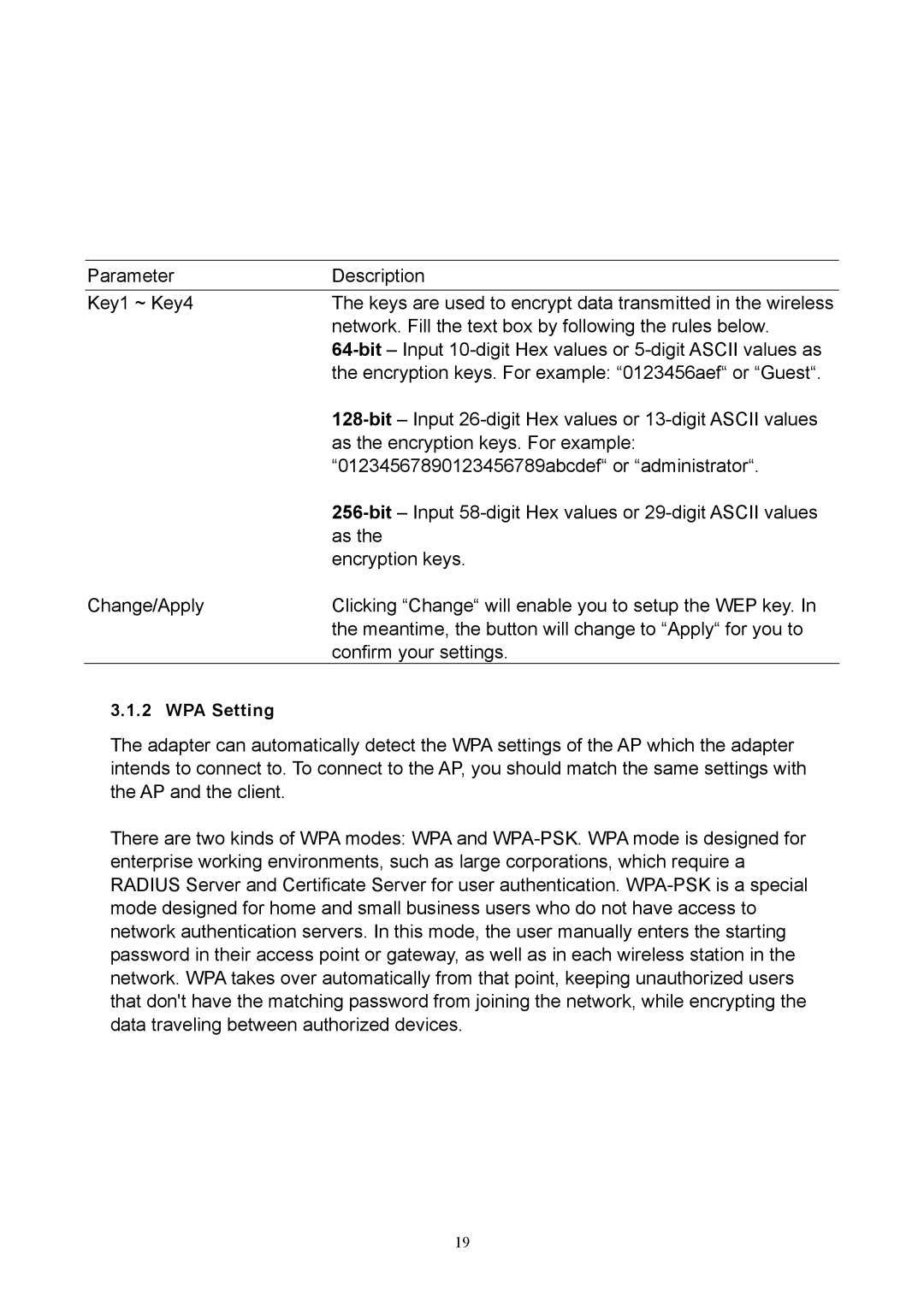 Hawking Technology HWU54D manual WPA Setting 