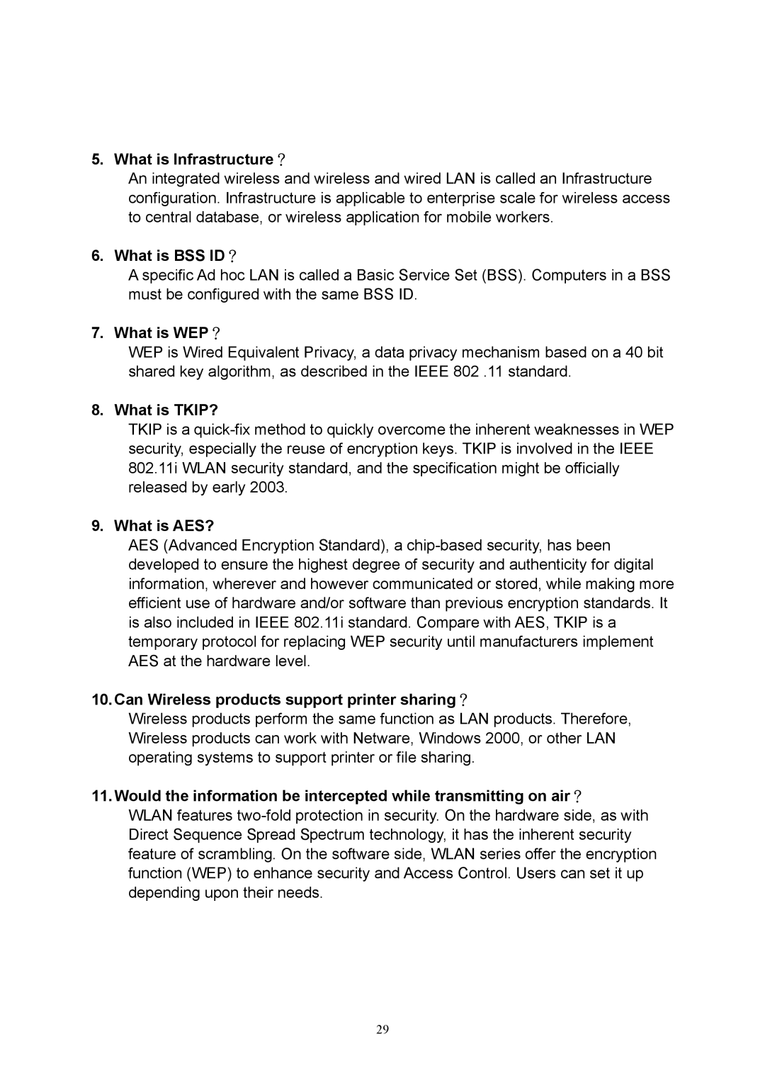 Hawking Technology HWU54D manual What is Infrastructure？, What is BSS ID？, What is WEP？, What is TKIP?, What is AES? 