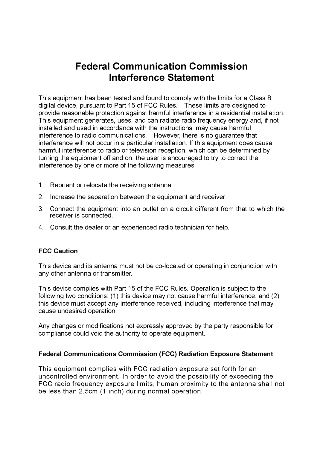 Hawking Technology HWU54D manual Federal Communication Commission Interference Statement, FCC Caution 