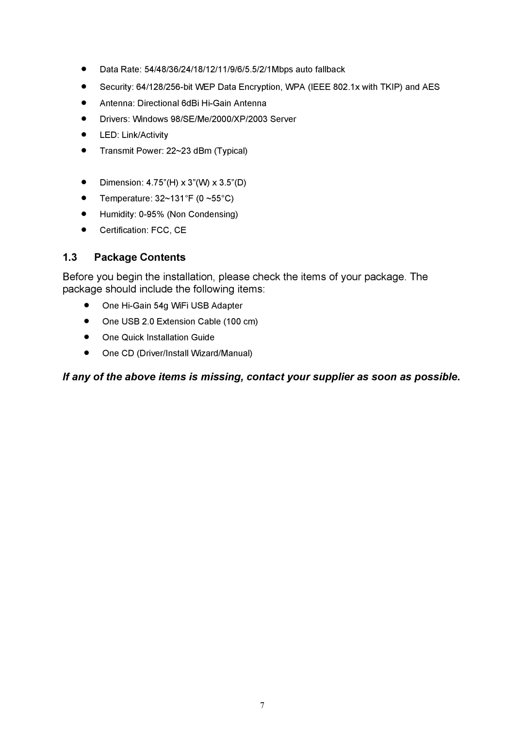 Hawking Technology HWU54D manual Package Contents 