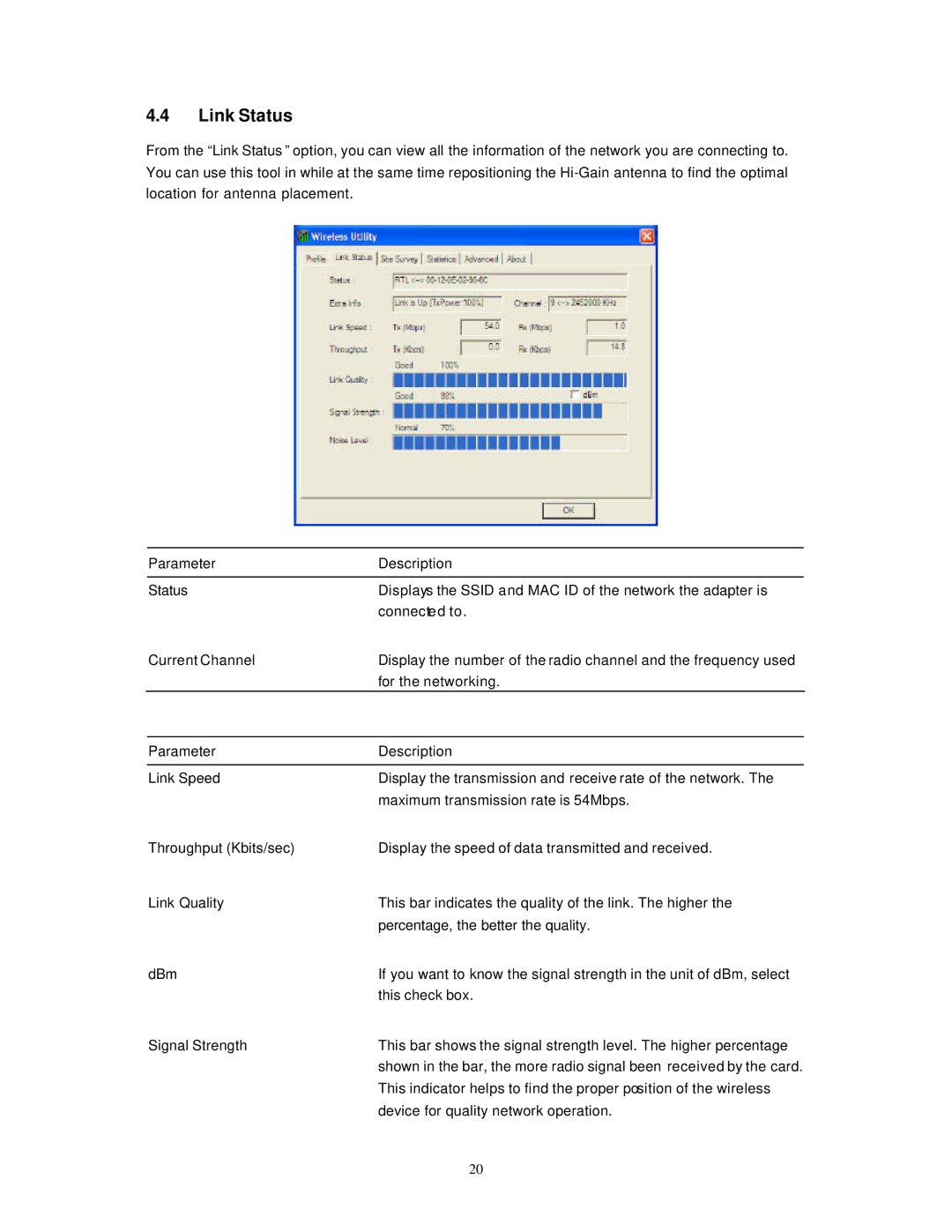 Hawking Technology HWU54DM manual Link Status 