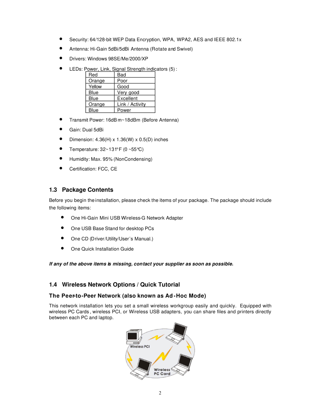 Hawking Technology HWU54DM manual Package Contents, Wireless Network Options / Quick Tutorial 