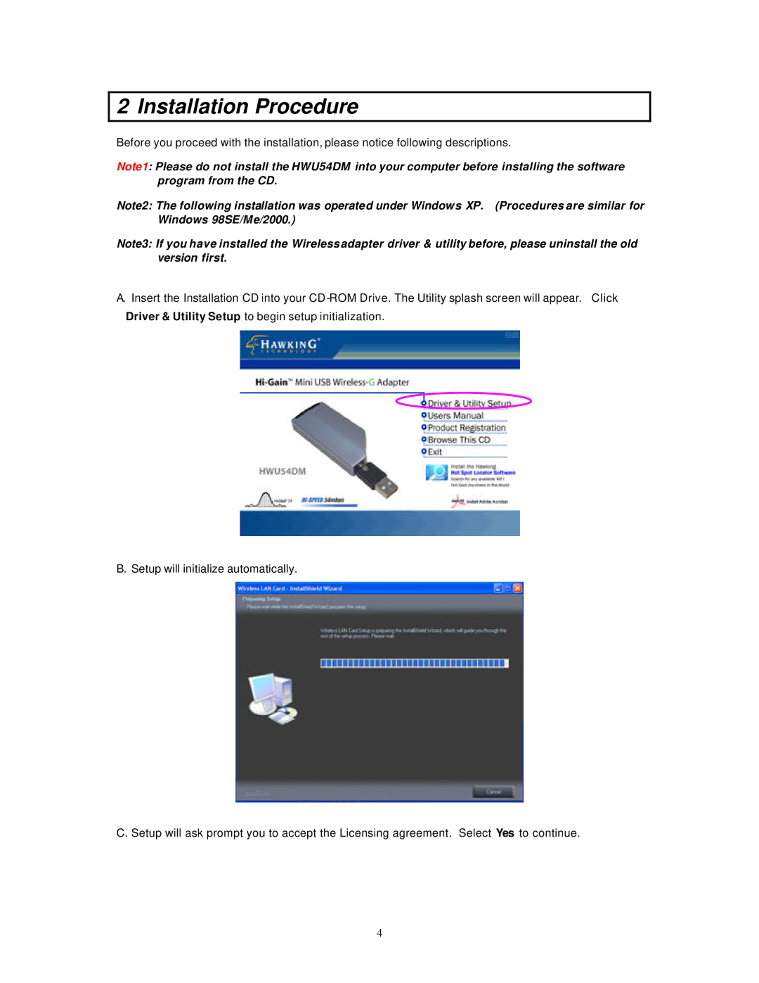 Hawking Technology HWU54DM manual Installation Procedure 