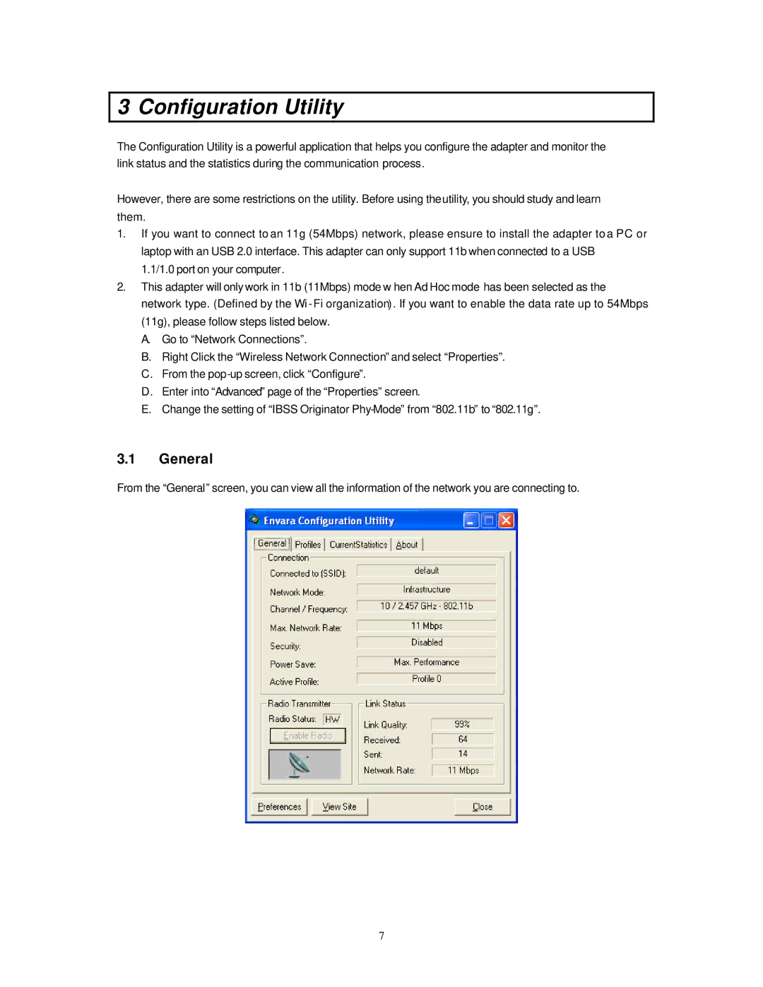 Hawking Technology HWU54G manual Configuration Utility, General 