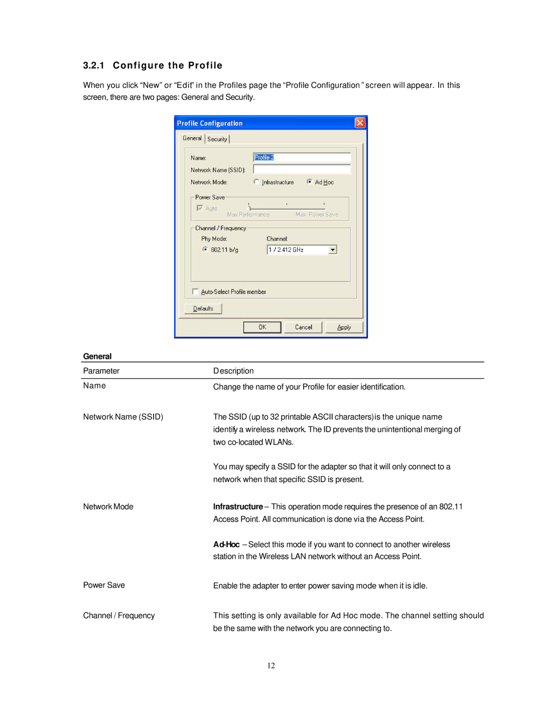 Hawking Technology HWU54G manual Configure the Profile, General 