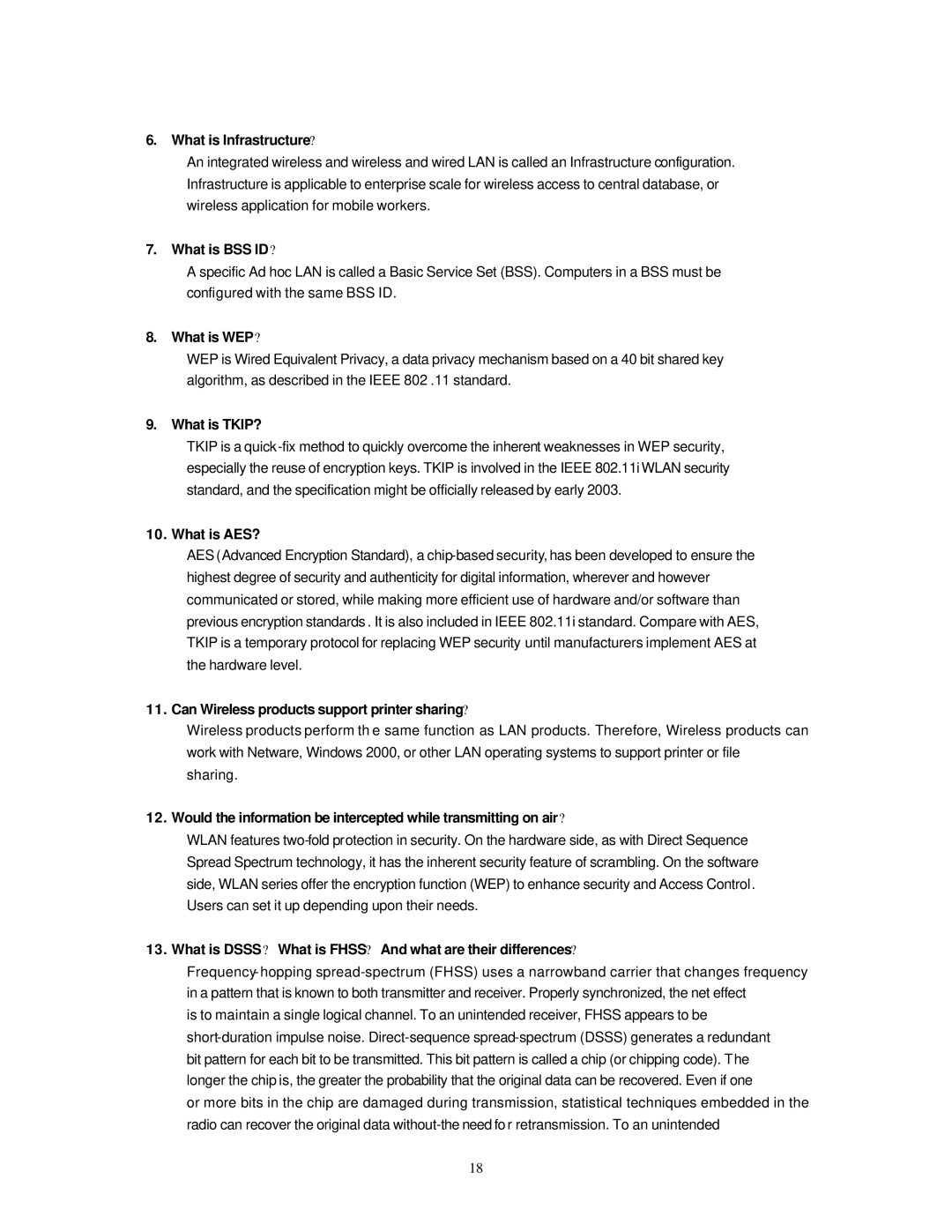 Hawking Technology HWU54G manual What is Infrastructure?, What is BSS ID?, What is WEP?, What is TKIP?, What is AES? 