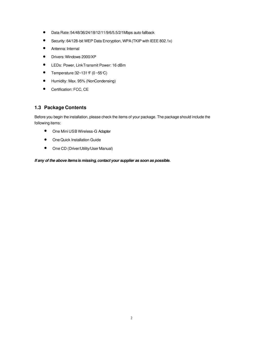 Hawking Technology HWU54G manual Package Contents 