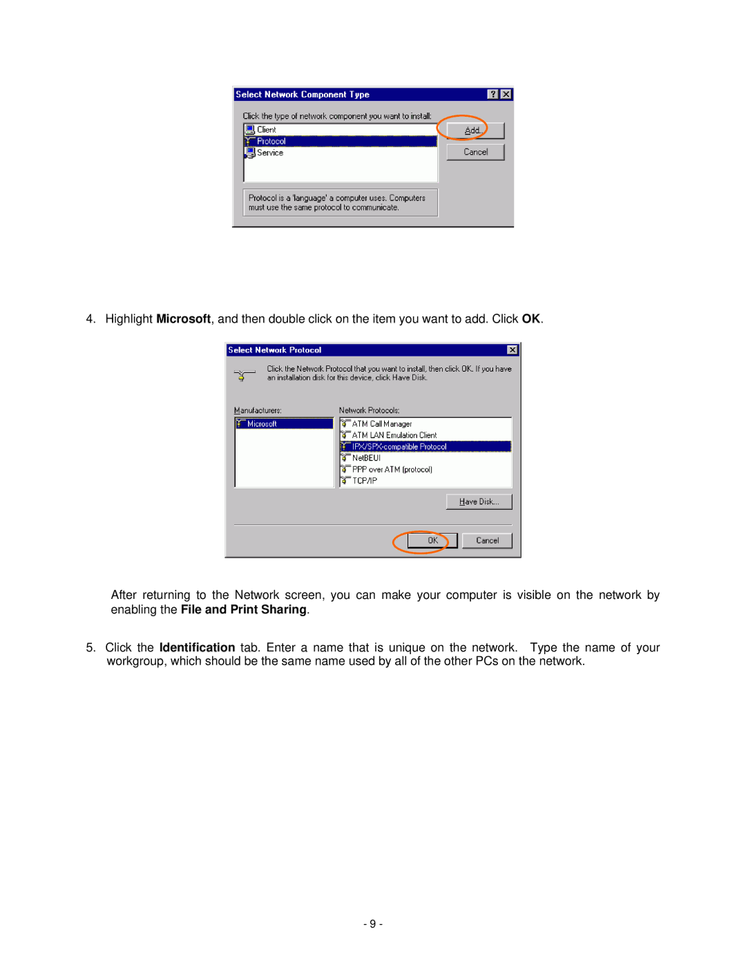 Hawking Technology HWUG1 manual Enabling the File and Print Sharing 