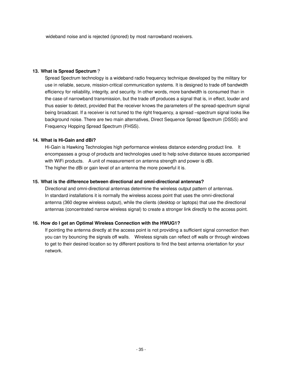 Hawking Technology HWUG1 manual What is Spread Spectrum？ 