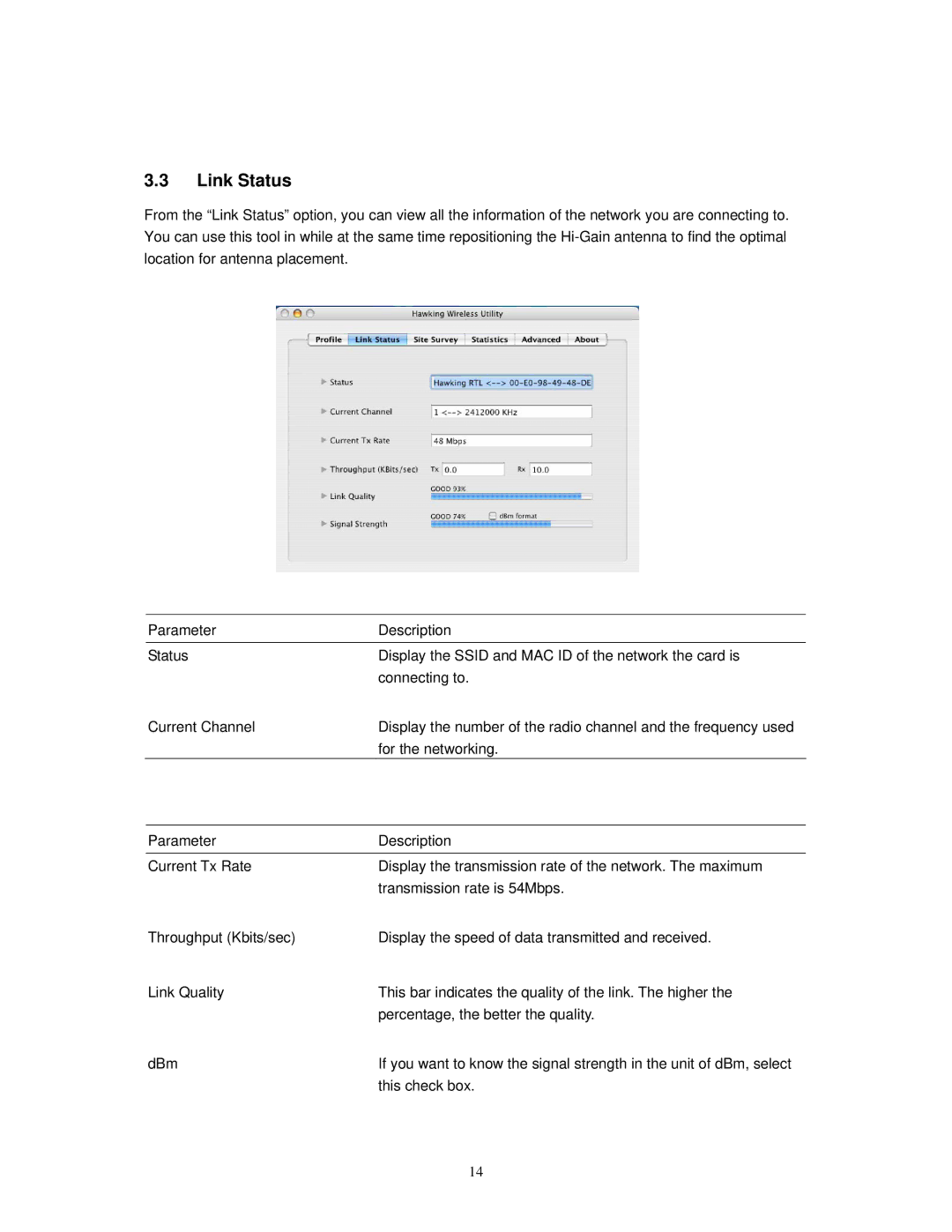 Hawking Technology HWUG1A manual Link Status, For the networking, This check box 