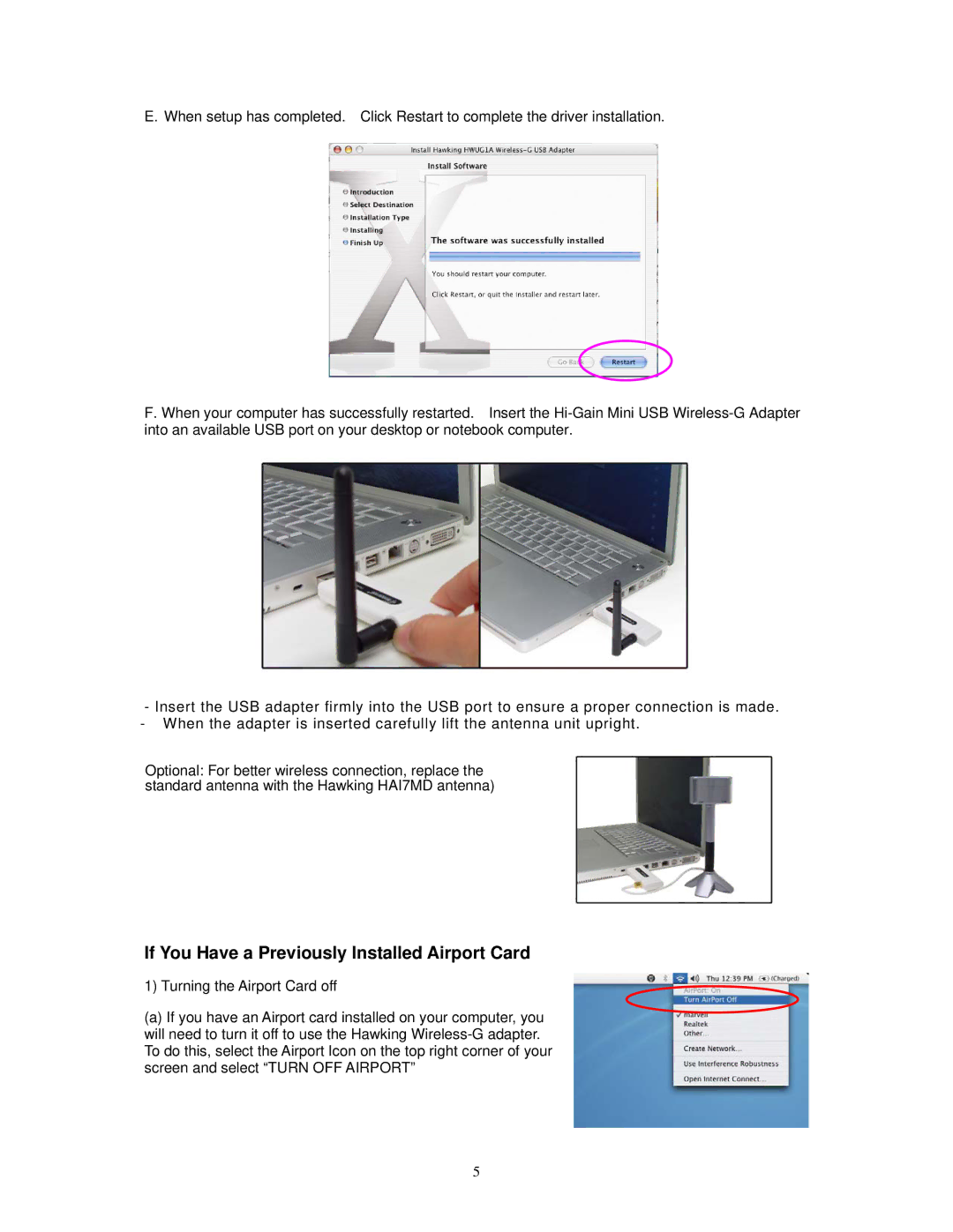 Hawking Technology HWUG1A manual If You Have a Previously Installed Airport Card 