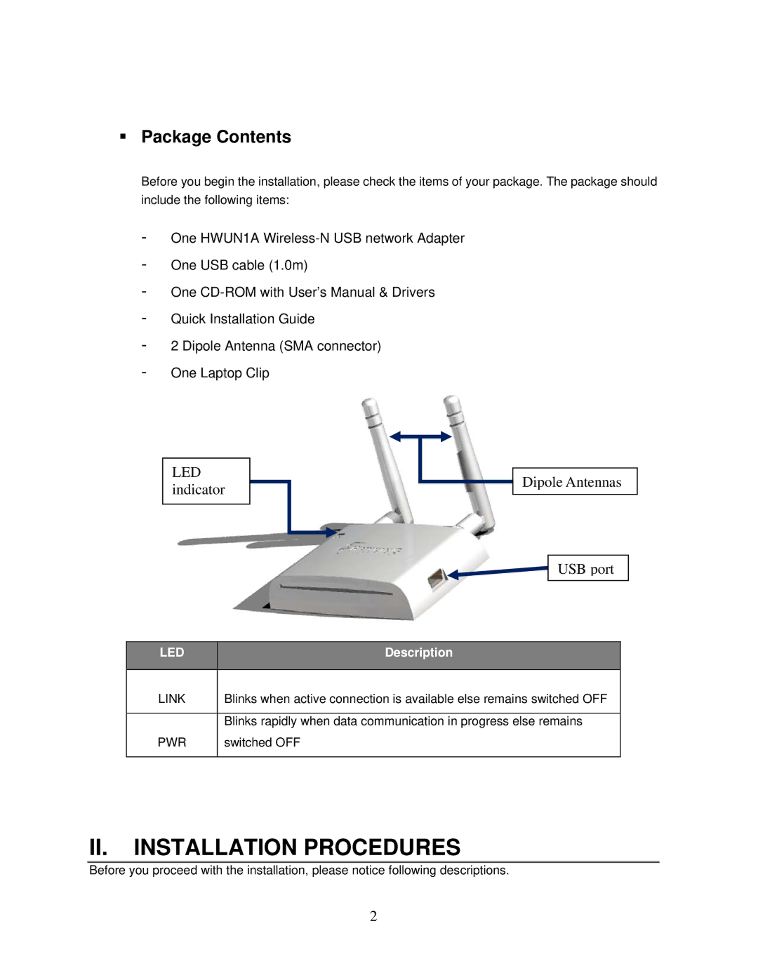 Hawking Technology HWUN1A manual II. Installation Procedures 