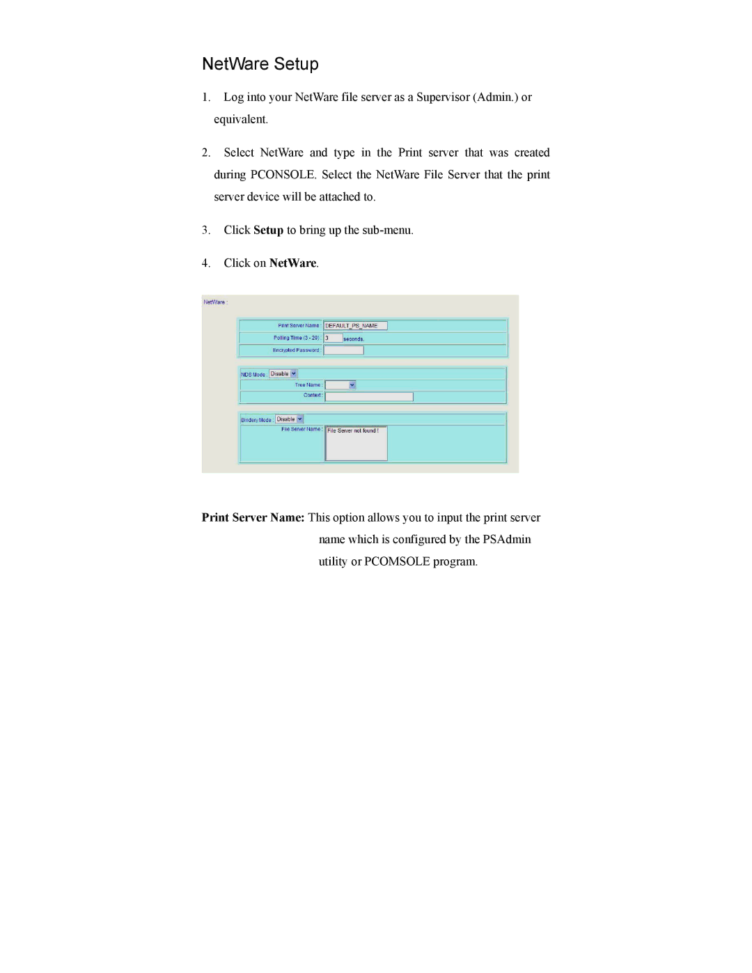 Hawking Technology PS12U manual NetWare Setup 