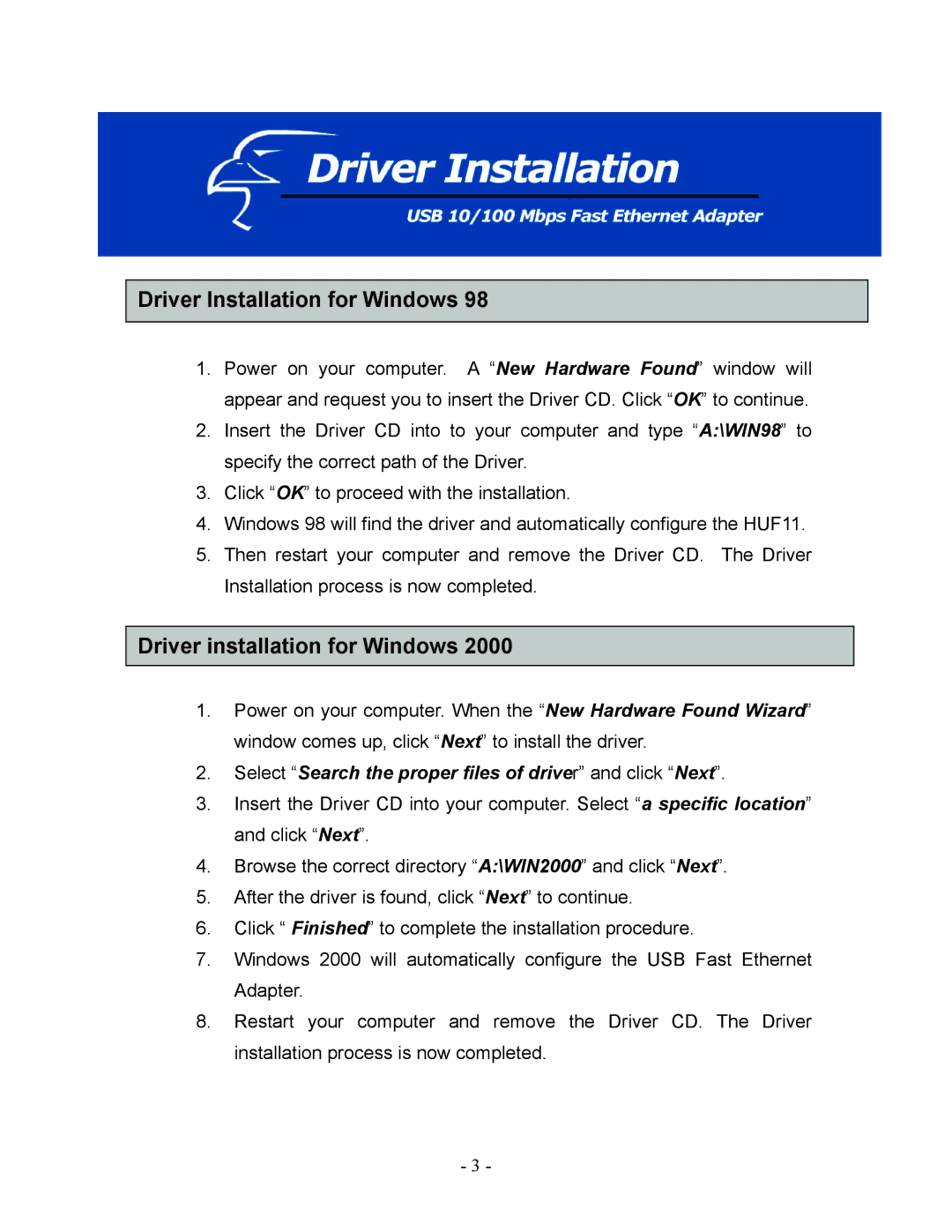 Hawking Technology USB 10/100 Mbps user manual Driver Installation for Windows 