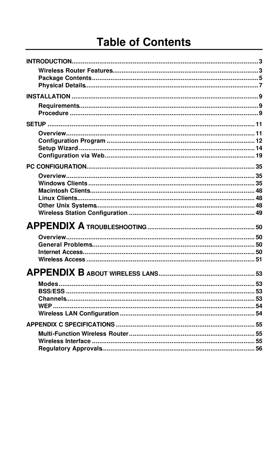 Hawking Technology Wireless-G Router manual Table of Contents 