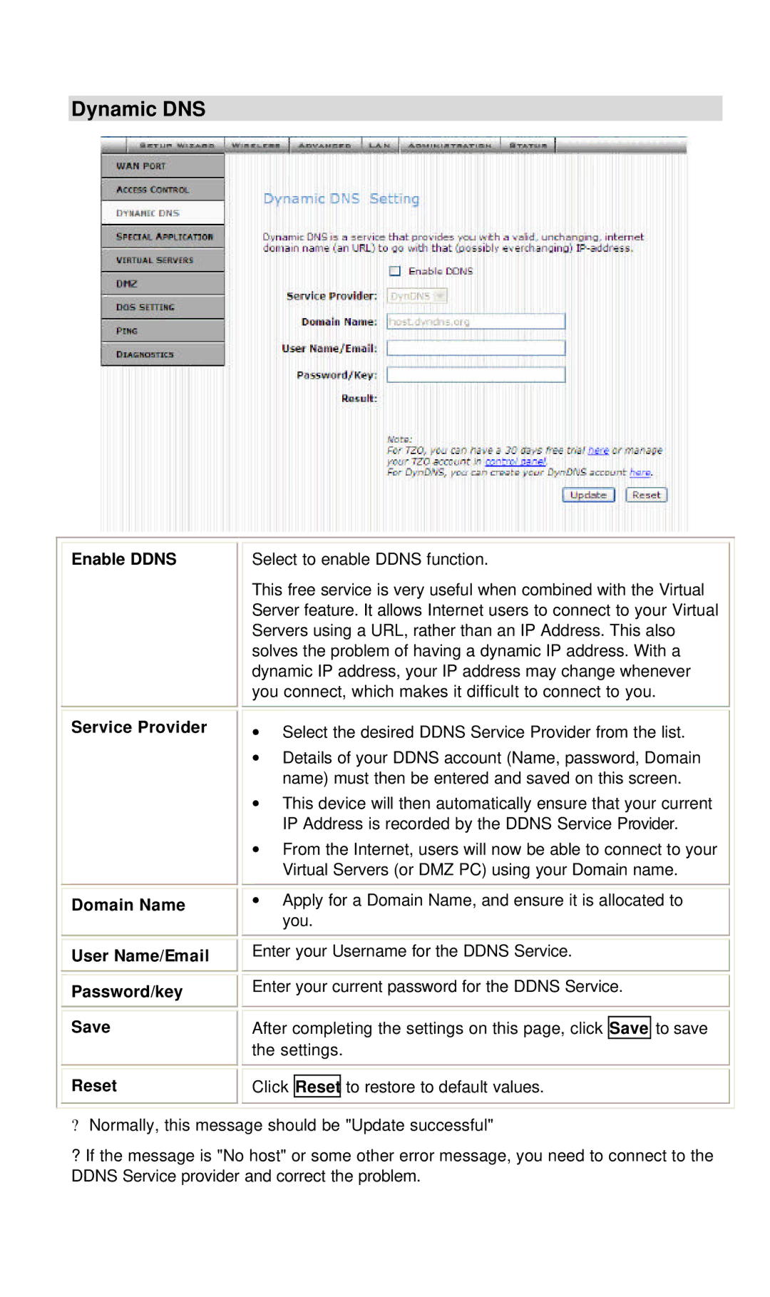 Hawking Technology Wireless-G Router manual Dynamic DNS, Enable Ddns 