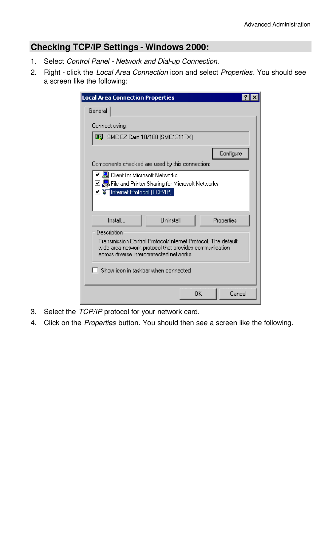 Hawking Technology Wireless-G Router Checking TCP/IP Settings Windows, Select Control Panel Network and Dial-up Connection 