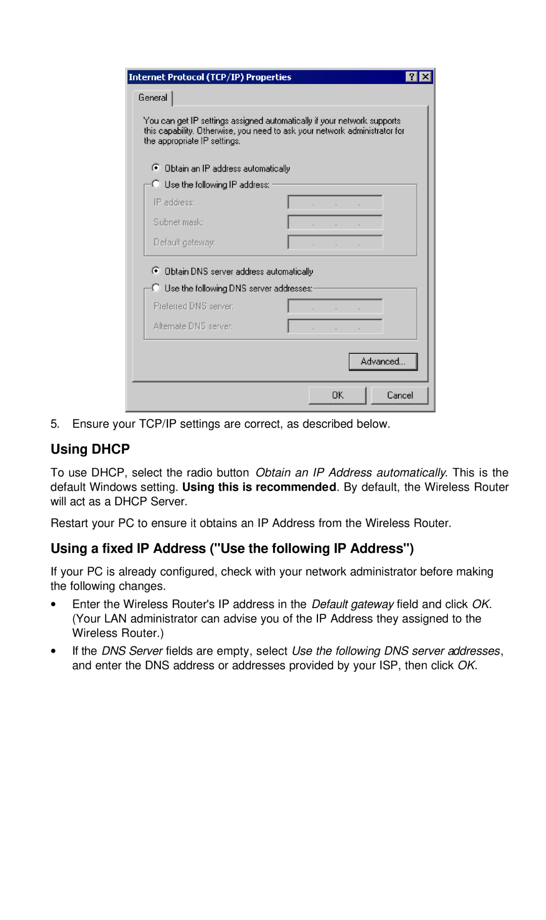 Hawking Technology Wireless-G Router manual Using Dhcp, Using a fixed IP Address Use the following IP Address 