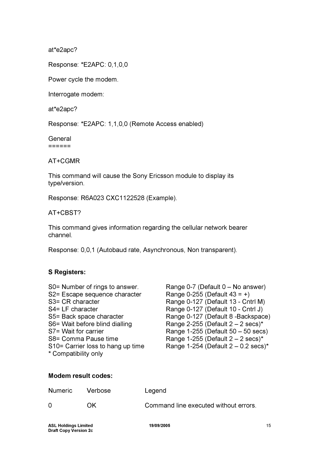 Hayes Microcomputer Products ASLH306 manual At+Cgmr, At+Cbst?, Registers, Modem result codes 