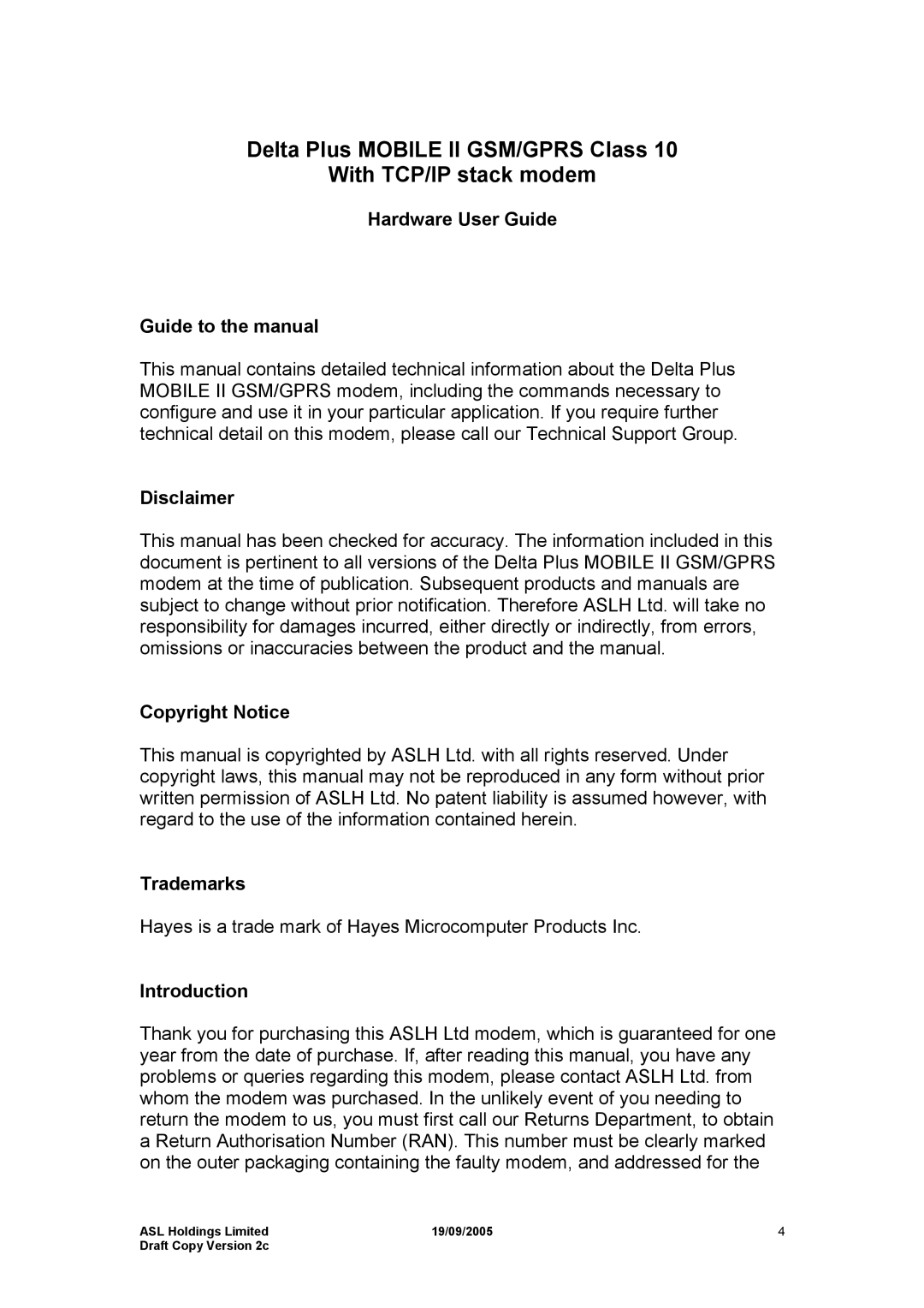 Hayes Microcomputer Products ASLH306 Hardware User Guide Guide to the manual, Disclaimer Copyright Notice Trademarks 