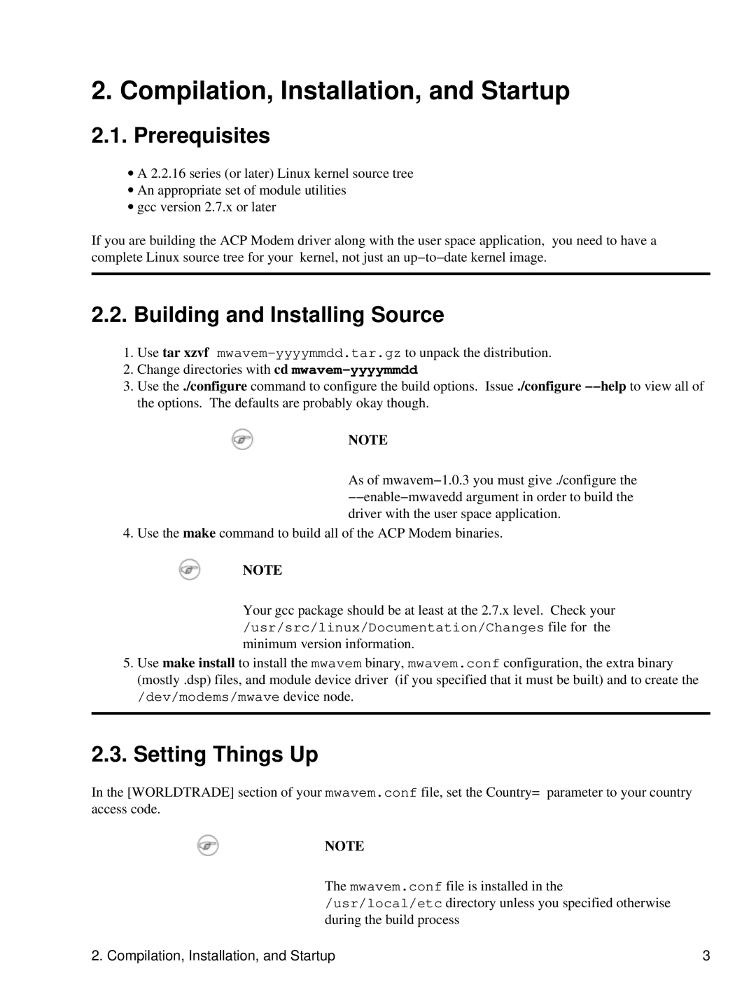 Hayes Microcomputer Products Mwave Compilation, Installation, and Startup, Prerequisites, Building and Installing Source 