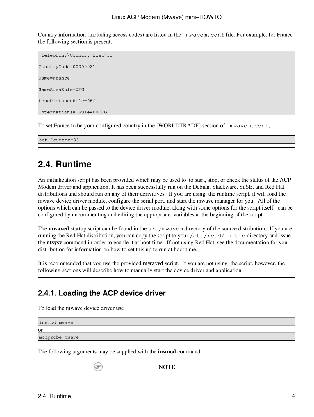 Hayes Microcomputer Products Mwave manual Runtime, Loading the ACP device driver 