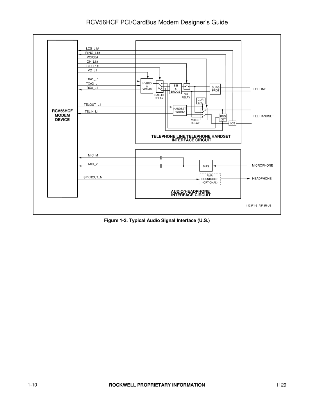 Hayes Microcomputer Products RCV56HCF manual Typical Audio Signal Interface U.S 