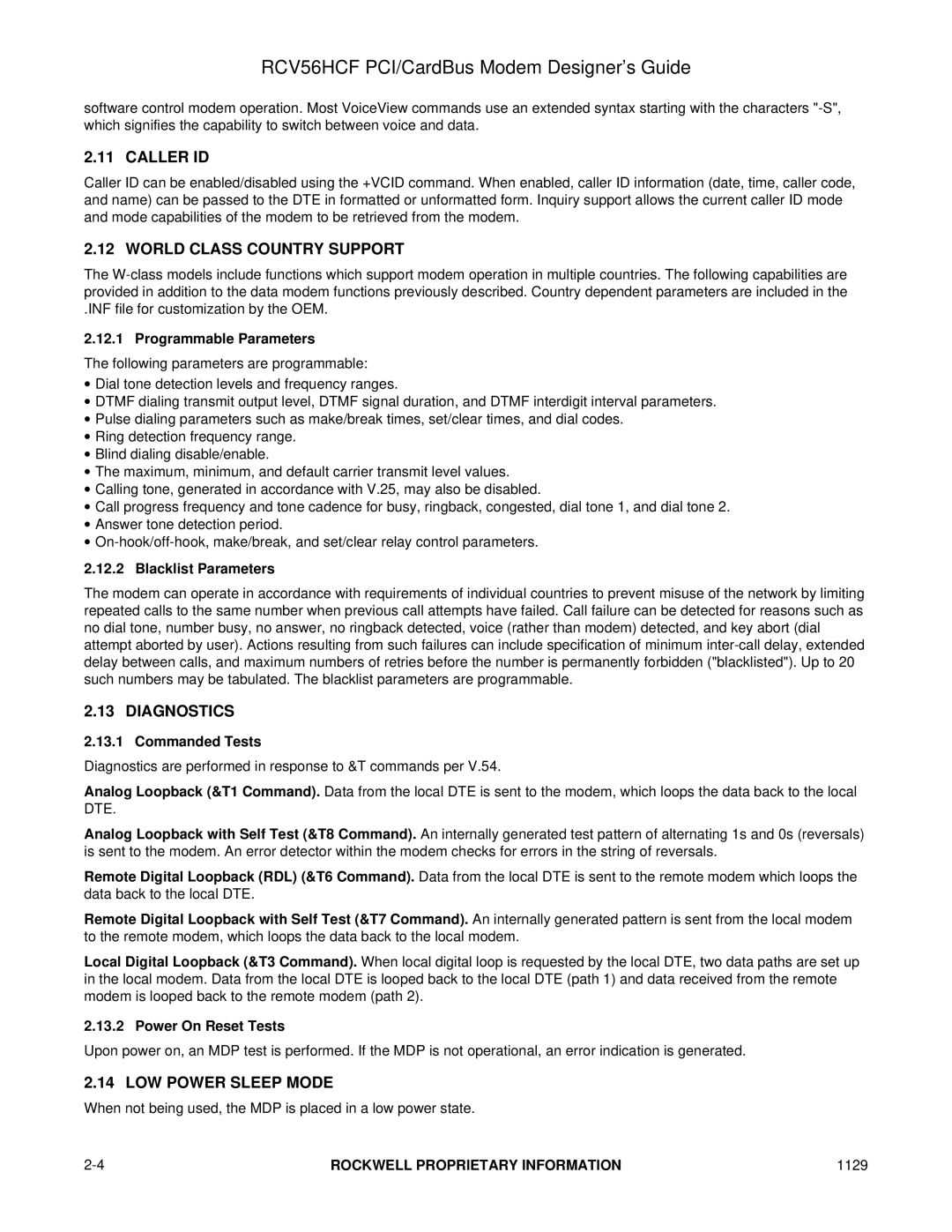 Hayes Microcomputer Products RCV56HCF manual Caller ID, World Class Country Support, Diagnostics, LOW Power Sleep Mode 