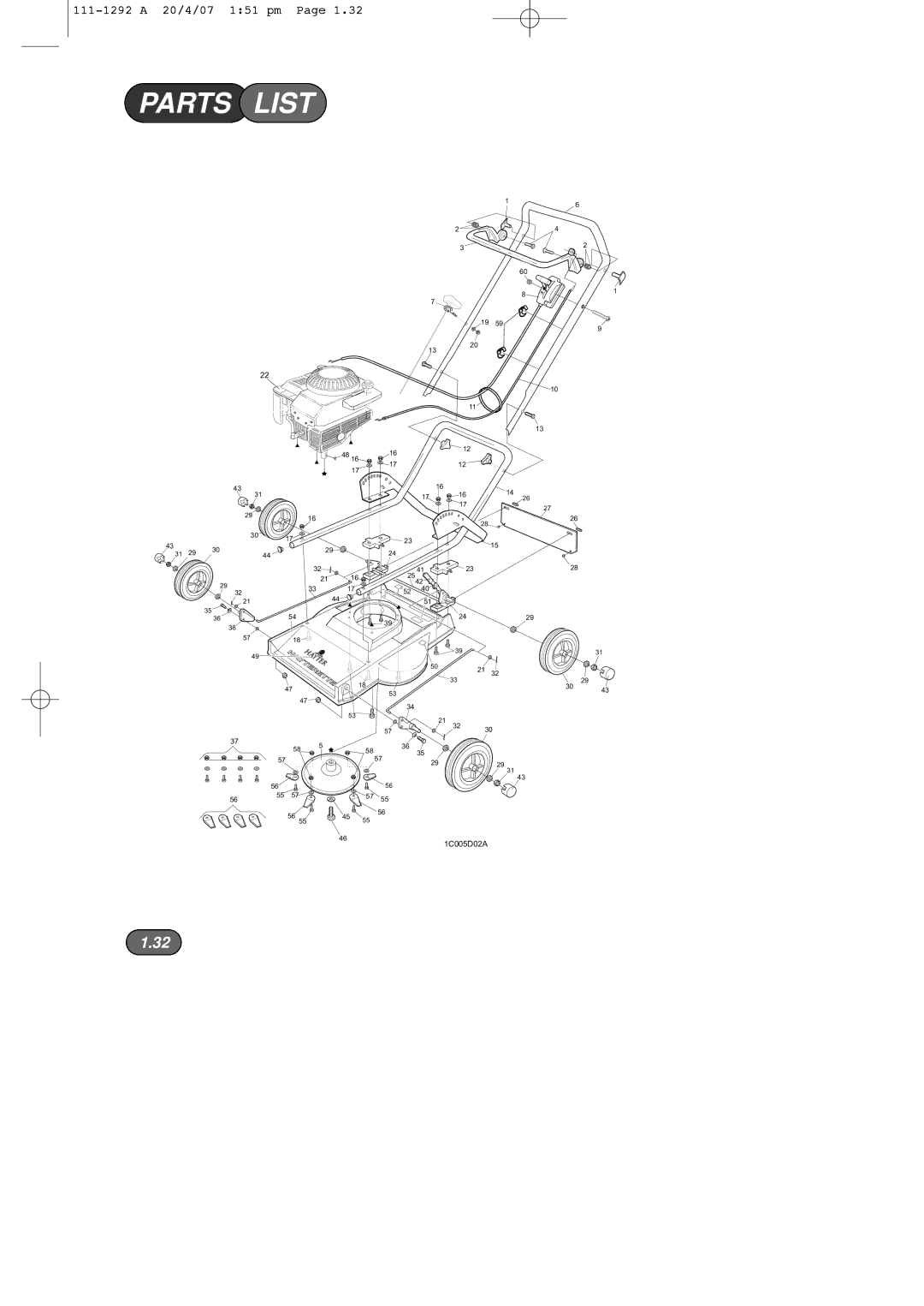 Hayter Mowers 005E manual 1C005D02A 