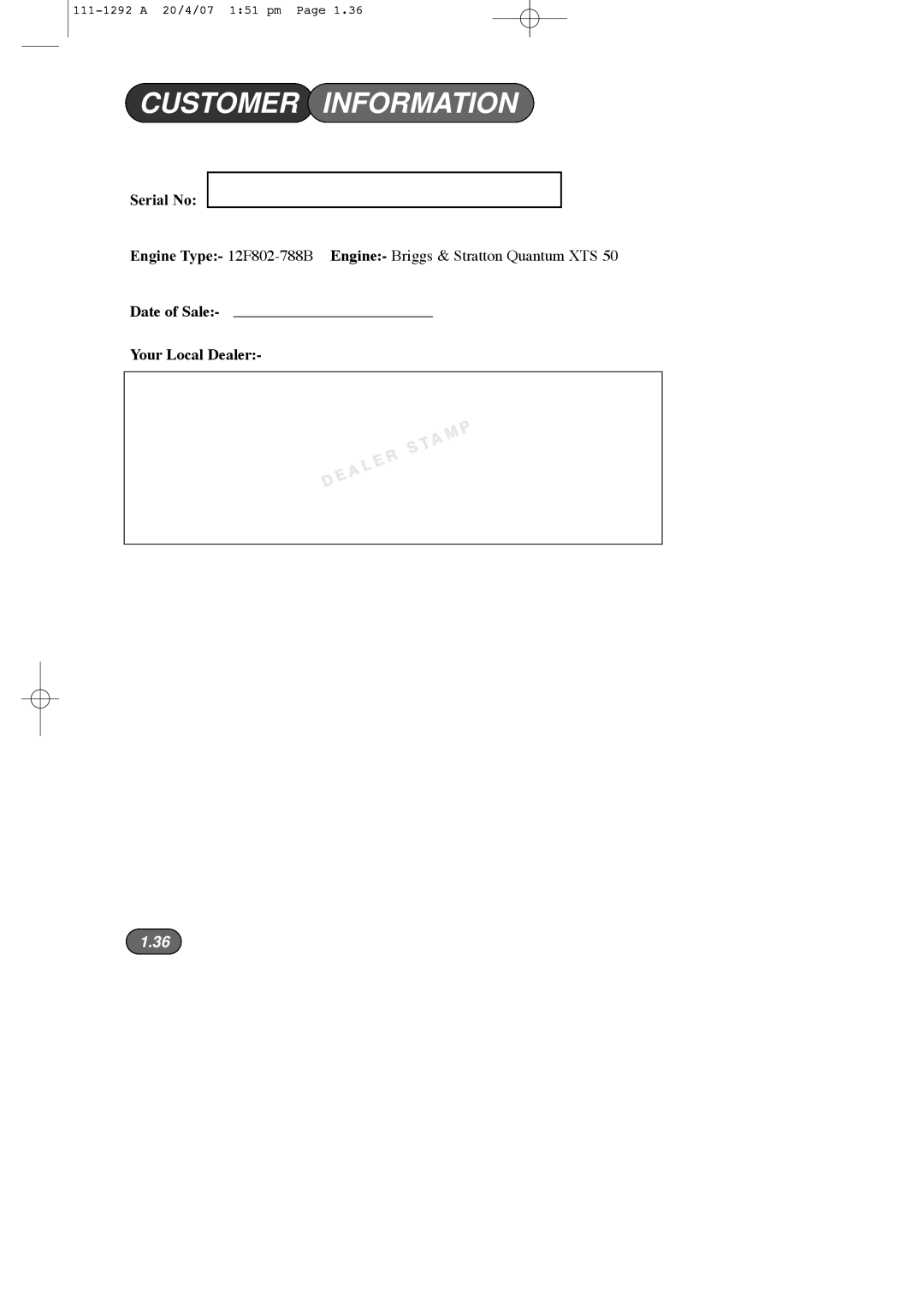 Hayter Mowers 005E manual Customer Information 