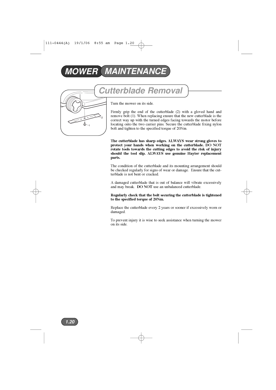 Hayter Mowers 100D manual Cutterblade Removal 