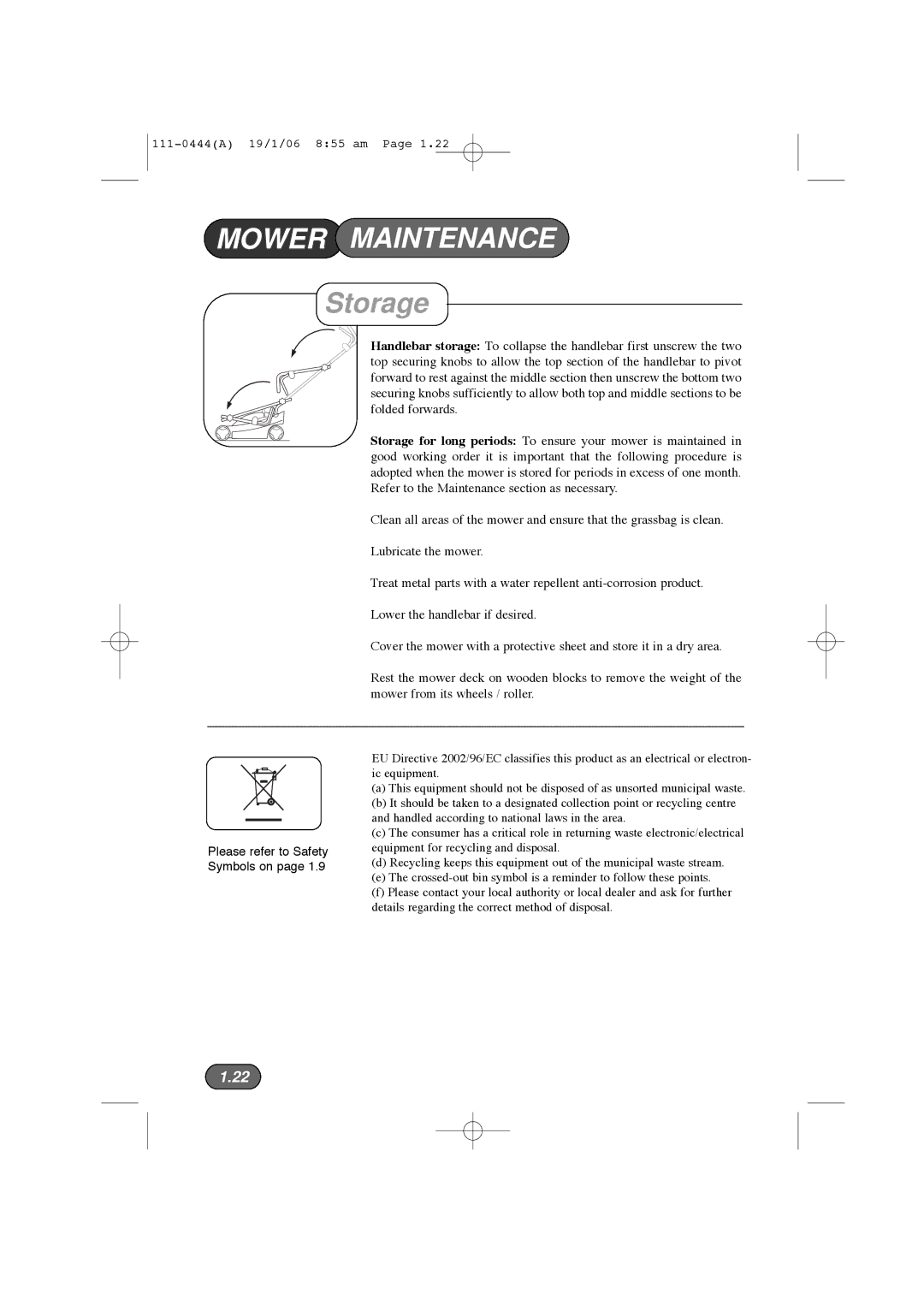 Hayter Mowers 100D manual Storage, Ic equipment 