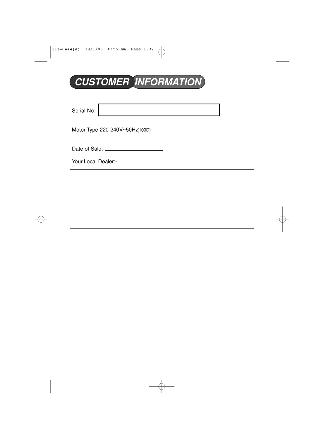 Hayter Mowers 100D manual Customer Information 