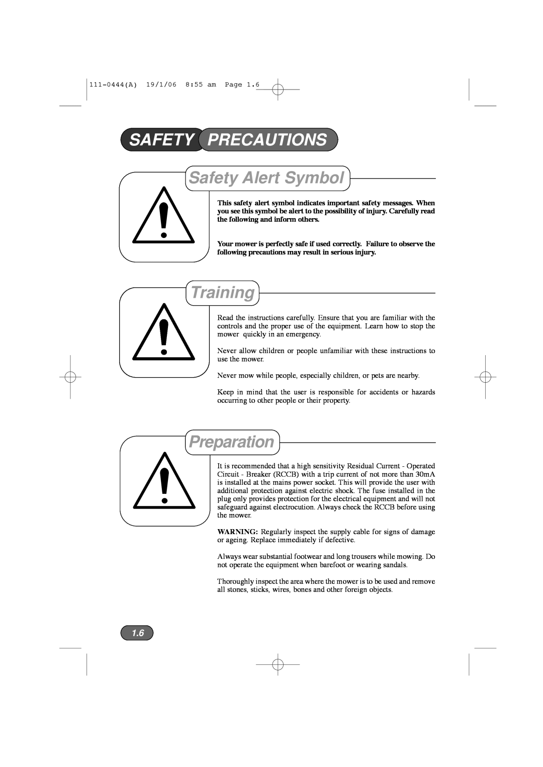 Hayter Mowers 100D manual Safety Precautions, Safety Alert Symbol, Training, Preparation 
