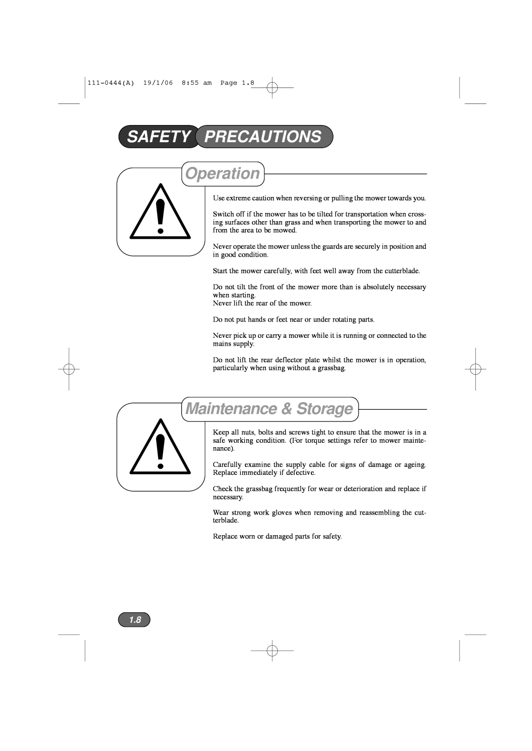 Hayter Mowers 100D manual Maintenance & Storage, Safety Precautions, Operation 