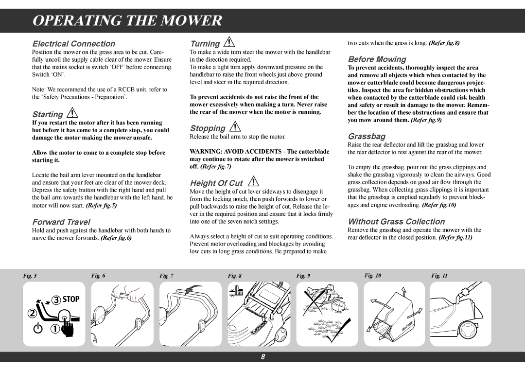 Hayter Mowers 100E manual Operating the Mower 