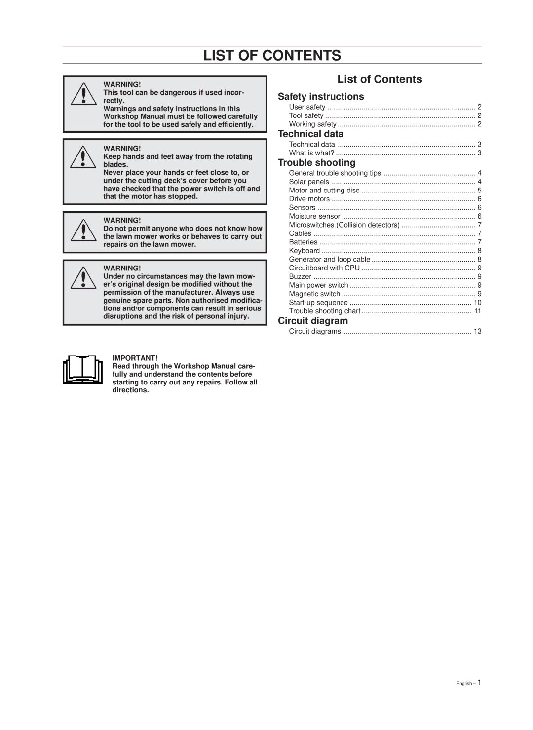 Hayter Mowers 101 88 90-26 manual List of Contents 