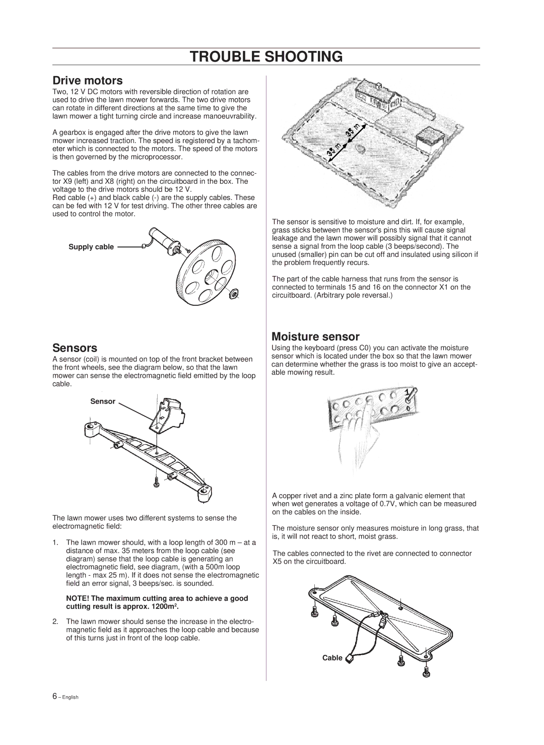 Hayter Mowers 101 88 90-26 manual Drive motors, Sensors, Moisture sensor 