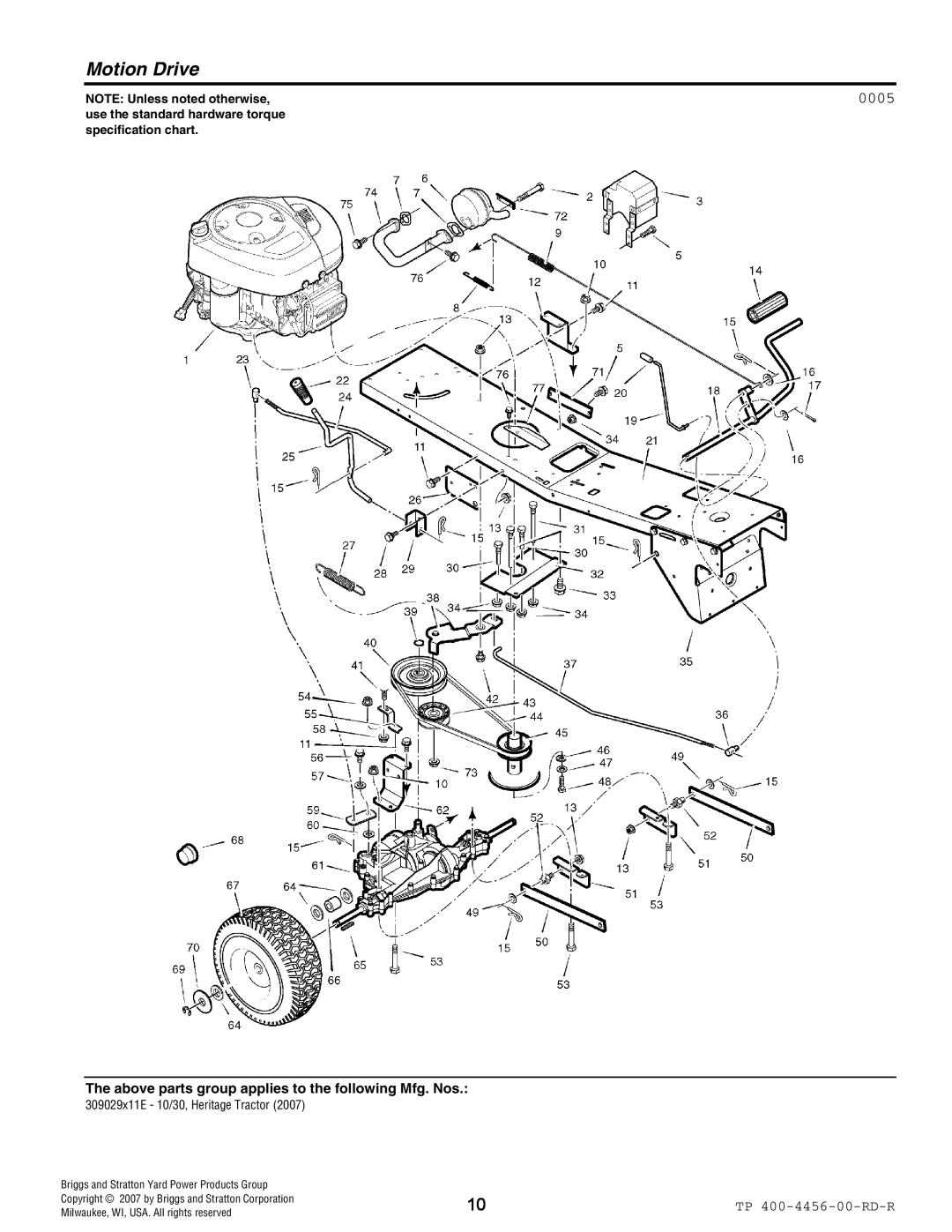 Hayter Mowers 10/30 manual Motion Drive, 0005 