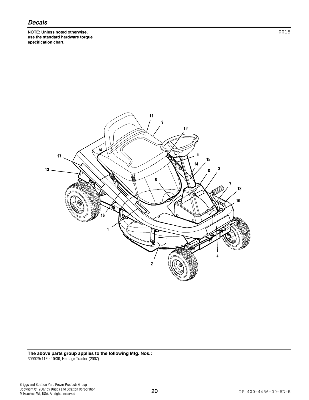 Hayter Mowers 10/30 manual Decals, 0015 