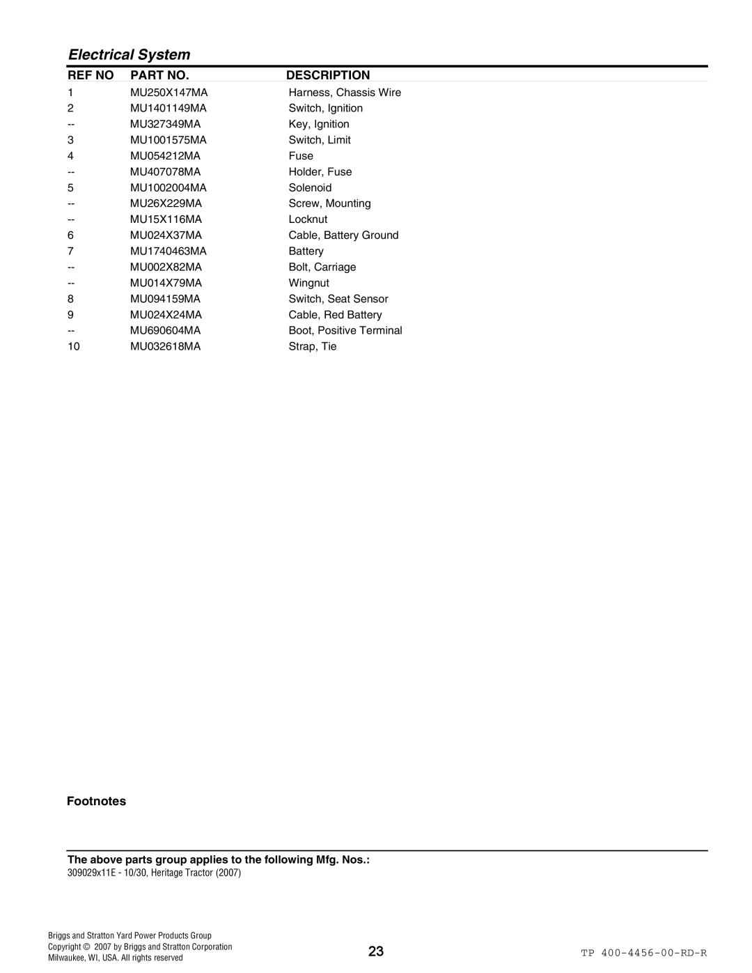 Hayter Mowers 10/30 manual Electrical System 