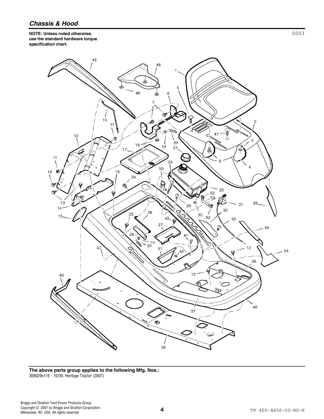 Hayter Mowers 10/30 manual Chassis & Hood, 0003 